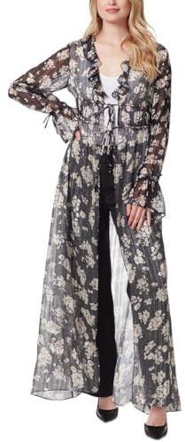 Gaia - Spolverino velato con volant, nero, XS