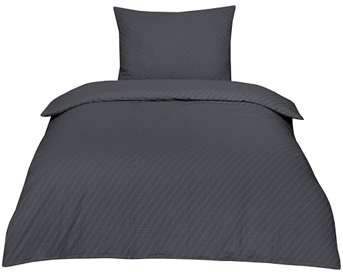 Betz Parure de lit 2 pièces en Tissu Seersucker 100% Coton avec Fermeture éclair - Infroissable -Taille de Housse de Couette 135/200 cm + taie d'oreiller 80/80 cm Couleur Gris