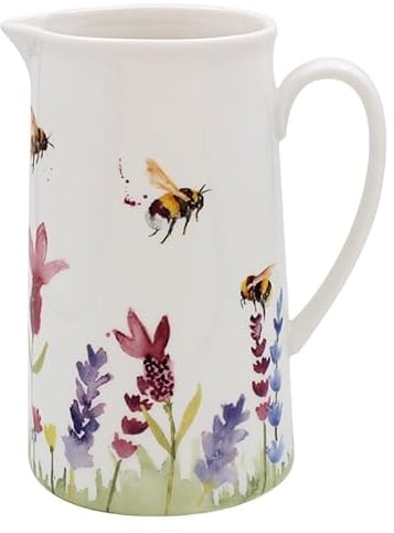 The Leonardo Collection Ceramic Jug Pitcher Lavender Bees Handpaint Floral Large Vase Fine China Decor