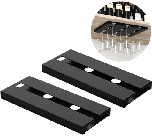 2 Pezzi Porta Bicchiere Vino Sospeso, Vino Bicchiere Rack, Portabicchieri Vino Sotto Mobile Per Riporre Calici Scaffale Da Cucina Armadio Per Sala Da Pranzo (Nero) (A)