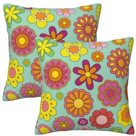 Gearsly Kissenbezüge, 2 Stück, 45,7 x 45,7 cm, 60er Jahre, Retro, Hippie, Blumen, quadratisch, für Außenbereich, dekorative Dornen-Kissenbezüge, Kissenbezüge für Wohnzimmer, Sofa, Büro, Auto,