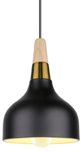 PETITES ECREVISSES Pendelleuchte Moderne Hängeleuchter Vintage E27 Industrielle Deckenleuchte Innen Hängelampe Metall und Holz Beleuchtung für Küche Esszimmer Schlafzimmer (Schwarz)