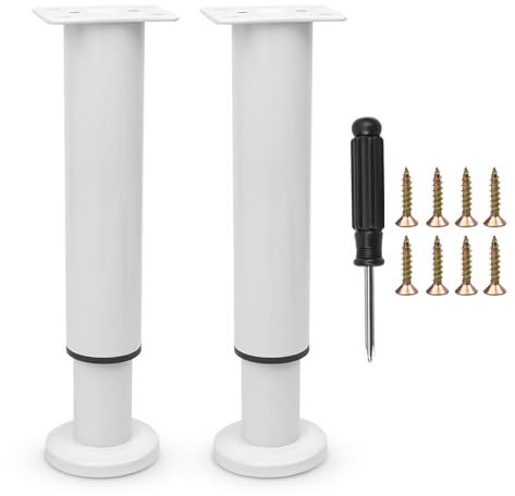 Terdey Furniture Adjustable Legs, Metal Bed Support Leg Central Slat Frame Couch Replacement Support Leg Part Heavy Duty Furniture Foot with Screwdriver for Cabinet/Dresser/Table/Sofa (White 18-32cm)