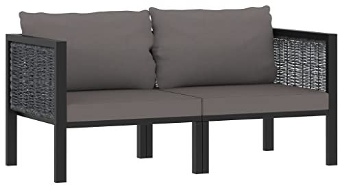 MNISDFL Balkon Lounge Gartenlounge Patio Furniture 2-Sitzer-Sofa mit Auflage Anthrazit Poly Rattan
