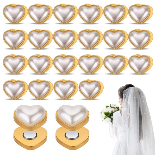 PEUTIER 24 Stück Schleiergewichte, Hochzeit, Magnetische Perle Doppelseitig Künstliche Perlen Hijab-Magnete Herz Perlen Schleier für Frauen Mädchen Kleidung Schals Kleid Stoffnadeln Dekoration