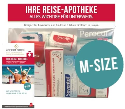 Reiseapotheke von Apotheken-Express (M-Size) 8-teilig inkl. einer Handcreme von Apotheken-Express und übersichtlichem Folder zum Gebrauch