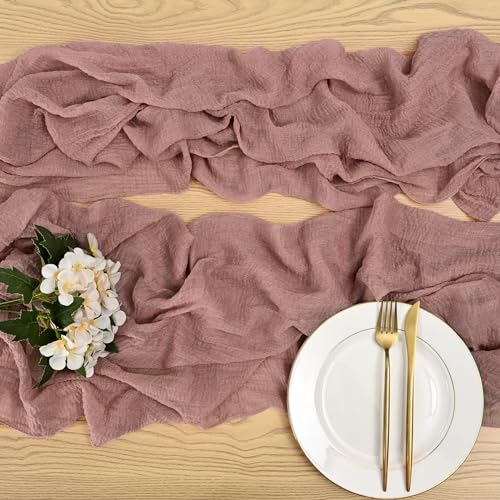 LYAFS 2 Stück Käsetuch Tischläufer, 80 x 300 cm, staubrosa Käsetuch Tischläufer, rustikale Boho Gaze Tischläufer, romantische Hochzeits Tischläufer, Tischdekoration für Küche, Brautparty, Party