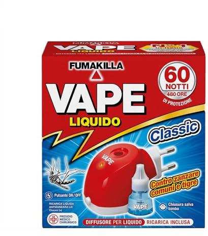 Vape Diffuseur liquide anti-moustiques + recharge liquide classique 60 nuits 30 ml, diffuseur électrique pour moustiques, anti-moustiques avec recharge efficace 480 heures, protection contre les