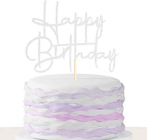 Sumerk 1 PC Happy Birthday Cake Toppers Happy Birthday Decorations Birthday Cake Toppers for Women Men Cake Decorations for Birthday Party Sliver