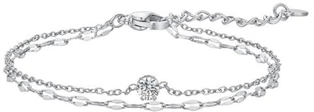 vissen Bracelet Acier Inoxydable Femme Argent Zirconium Bracelet Superposé Ajustable Fantaisie Bijoux