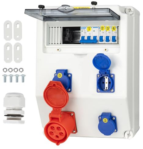 CHENGPI Baustromverteiler,IP65 Wasserdicht Stromverteiler mit Leitungsschutzschalter, Wandverteiler mit IP54 230V/16A Schuko Steckdose und 380V/16A CEE Steckdose,Starkstrom Verteiler,Socket Box