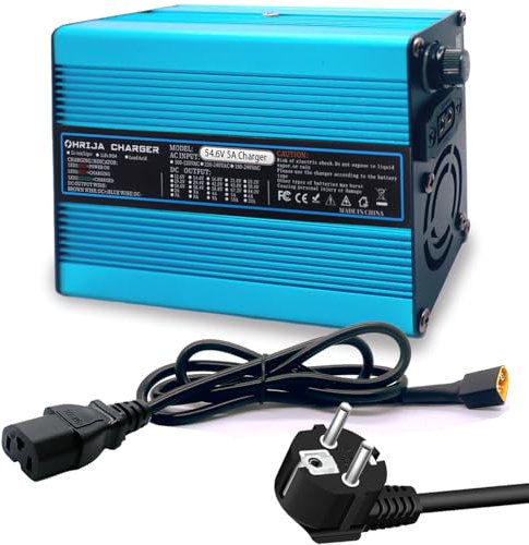 Chargeur de Batterie 54,6 V 5 A pour Batterie Lithium 48 V, Alimentation 48 V 5 A, extérieur Bleu avec connecteur IEC C13 N+ L-