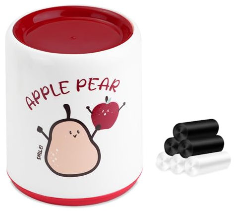 BOJVESH Small Cute Desktop Trash Cans with 180 Trash Bags, Desktop Paper Bin with Press-top Lid, Creative Cartoon Plastic Storage for Bedroom, Bathroom, Kitchen, Office (Red and white)