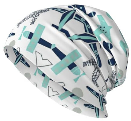 JEJEA Beanie-Mütze mit Flugzeug-Druck, warm, gestrickt, lässig, Totenkopfmütze, weich und hautfreundlich, für Herren und Damen, Schwarz, Schwarz , Einheitsgröße