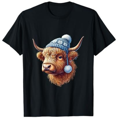 Schottisches Hochlandrind niedliche Kuh mit Mütze Winter T-Shirt