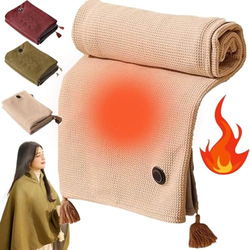 Portable Heated Blanket, USB Heated Shawl Wrap for Women - Soft, Electric, Zipper - 8X32 (Khaki)