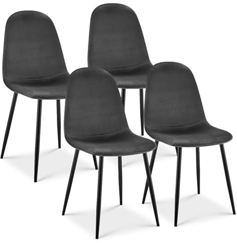 Bravich Ron Velvet Dining Chairs - Grey (Set of 4) for Dining Room and Kitchen. Low Back Modern Fabric Chairs with Metal Legs
