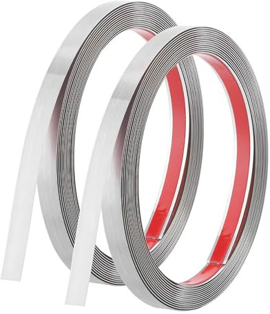 JIZZU Zierleisten Selbstklebend, 2 Stück Zierleisten aus Rostfreiem Stahl mit 8K-Spiegeleffekt, Silber Wandleiste aus Edelstahl zum Abziehen und Aufkleben für Wohnzimmer, Schlafzimmer, Küche(5m x 1cm)