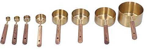 GRCFUMO 8Pcs Stainless Steel Measuring Cup, Measuring Cup, Measuring Spoon with Wooden Handle for Bartending Scale Measuring Spoon Baking Tool