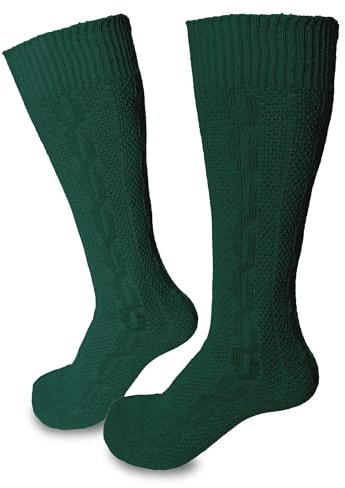 Steigenhöfer Manufaktur Trachtensocken Herren und Damen Lang – Klassische Trachtenstrümpfe im Zopfmuster – Oktoberfest Strümpfe aus Baumwolle für Männer & Frauen – Dunkelgrün – 43-44