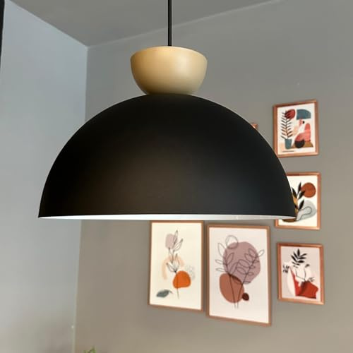 bamyum Yimpi Küchenlampe Hängend Vintage Ø30 cm, Lampenschirm Hängelampe Esstisch Wohnzimmer, Küchenlampe Hängend, Hängelampe Küche, Pendelleuchte Wohnzimmer, Pendelleuchte Vintage Industrial, Schwarz