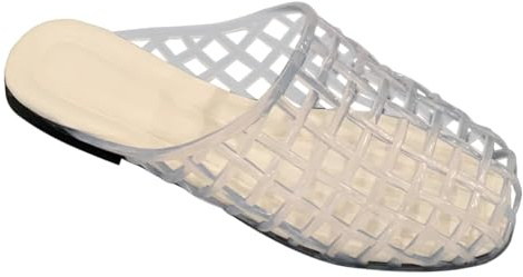 FIENZA Jelly Mesh Ballet Flats for Women, Clear Jellies Hollow Flat Sandals Comfortable Summer Beach Ballerina Shoes Slip-On Lightweight PVC Slides