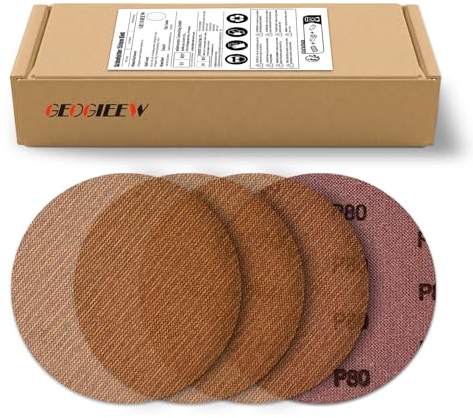 GEOGIEEW Lot de 50 grilles abrasives de 150 mm, papier de verre rond, grain 60/80/120/180/320, résistant à l'usure et au colmatage, sans poussière, idéales pour le bricolage et les professionnels pour