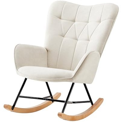 HOME DESIGN & CONFORT® Mecedora Lactancia Especial de Tela | Sillón Relax con Diseño Moderno y Ergonómico (Requiere Montaje) (Beige sin Botones)
