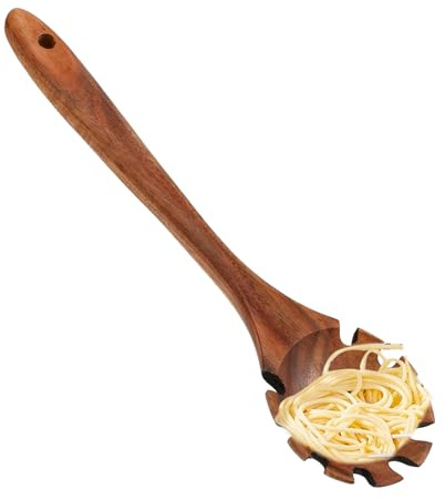 Hölzerne pasta löffel hölzerne hangbare lange pasta serviert Utensilien Holz Spaghetti Server Löffel Nudel Kelle mit Zähnen zum Kochen | Holznudellöffel | 12,6 -Zoll -Löffel zum Servieren von Nudeln,