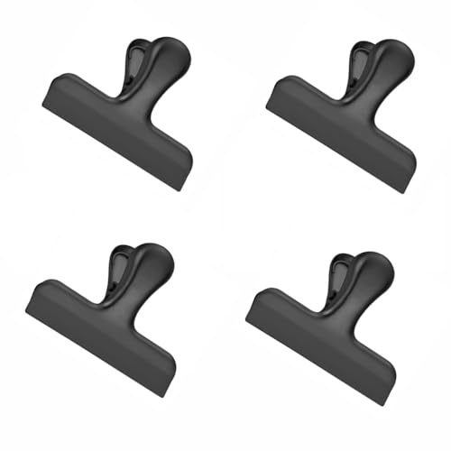 Lot de 4 pinces à sachets en acier inoxydable pour stockage des aliments, 12 cm x 7,5 cm, pinces à frites durables en métal pour sacs à café, nourriture, pain, cuisine, maison, bureau (noir)