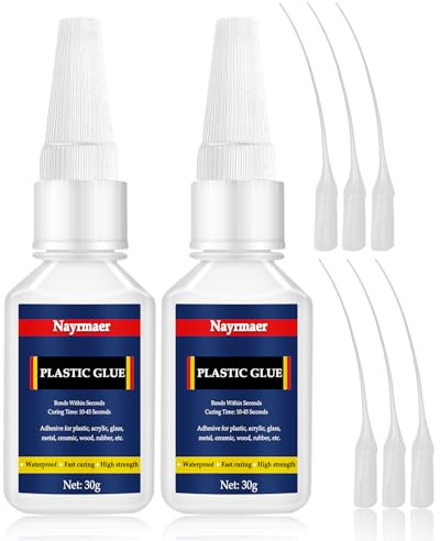 Nayrmaer Superglue for Plastic, 30g*2 Model Glue, Waterproof and Heat-Resistant Super Glue for Plastic, Acrylic, Model, DIY Crafts, PVC, Vinyl, etc. (15, Seconds)