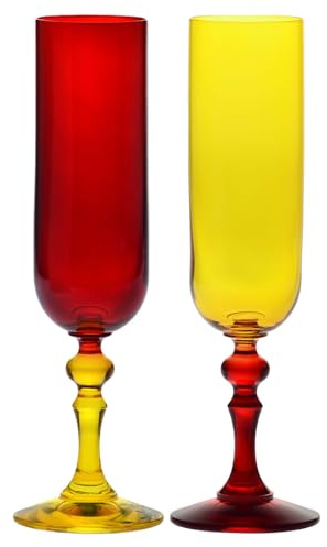 KROSNO – Bicchieri colorati per champagne e prosecco – 2 x 220 ml – Collezione Bubble – Rosso-Giallo – Cristallo senza piombo – Dipinti a mano