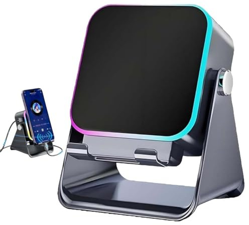 5-in-1 kabelloser Induktionslautsprecher mit verstellbarer Handyhalterung, 3500 mAh wiederaufladbarer Bluetooth-Lautsprecher mit Stereoton, 360° Drehung Handy-Halter, 8 RGB-Umgebungslichter (Schwarz)