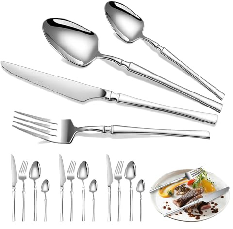Nuyhadds Lot de 16 couverts en acier inoxydable réutilisables pour la maison, la cuisine, l'appartement, la cuisine, le déjeuner, les voyages, le camping, les aliments
