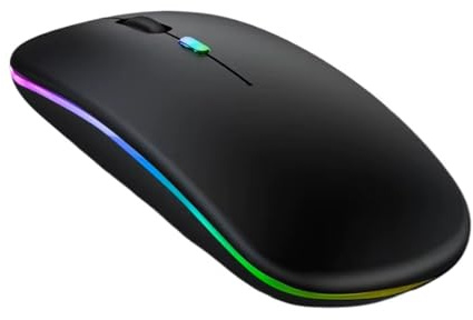 GADIRIA Ratón inalámbrico Bluetooth con Batería Recargable (Negro) | Ultrafino con doble modo Bluetooth 5.0 + 2.4 GHz, silencioso, 3 niveles de DPI (800/1200/1600), ambidiestro, LED