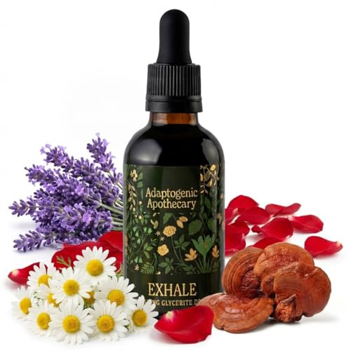 Adaptogenic Apothecary Exhale – Premium Calming Drops | Botanical Glycerite with Chamomile, Rose Petals, Lavender & Reishi Dual Extract | Alcohol-Free | 50ml, 25 Servings | UK-Made, Vegan