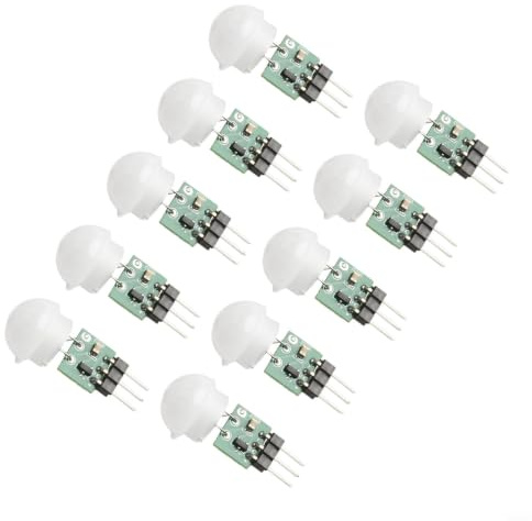 Pack of 10 PIR Sensor for Human Movement Infrared Detector Am312 Passive White Green DC 2.7 V to 12 V with Small Lens for Automatic Control Devices 26 mm Length