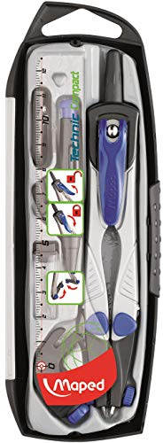Maped Coffret Compas Technic 5 pièces - Compas Mine + Bague Universelle + Porte-Mine 0,5mm + Taille-mines + Etui-mines - Compas Branches Pliables et Blocage des Branches 538705