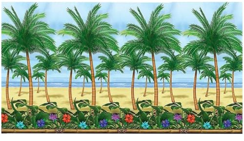 Vibrant Multicolor Palm Tree Scene Setters Room Roll - 48 x 40' (1 Pc.) - Easy-to-Use Plastic Decor - Perfect for Any Occasion, Indoors or Outdoors