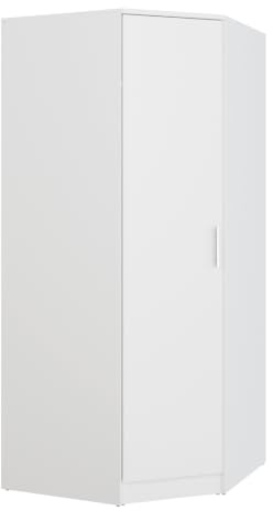 Forte Panama Eck-Kleiderschrank 80, modern-minimalistischer Kleiderschrank, 1-türig, praktischer Stauraum, Holzwerkstoff, Weiß, 80,4 cm breit x 181 cm hoch x 80,4 cm tief