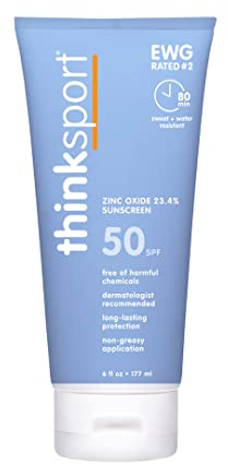 ThinkSport Sonnenschutz 50 LSF 177ml (6 oz) - Sicherere Zinkoxid-Mineralformel - Ideal für alle Sport- und Freiluftaktivitäten - Nicht-giftige Inhaltsstoffe