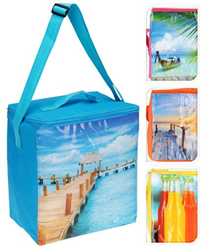 matrasa Kühltasche mit dekorativem Hochglanz Aufdruck - 18 Liter - Kühlbox Strandtasche Einkaufstasche (gelb mit Flaschen-Aufdruck)