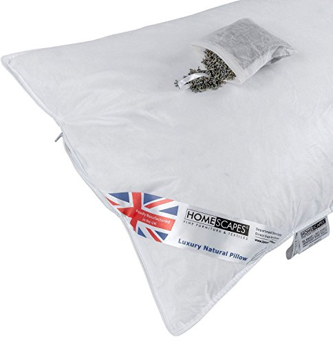 HOMESCAPES Goose Feather and Down Lavender Pillow Infused with Dried Lavender Calming & Relaxing Natural Aromatherapy Scented to Ease Insomnia Single Pillow Extra Fill RDS Certified