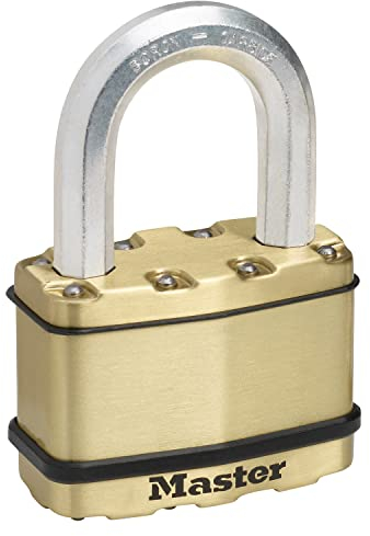 Master Lock Vorhängeschloss aus Zink mit Messing-Schutzbeschichtung für den Außenbereich, rostfrei, 64 mm - hoher Bügel
