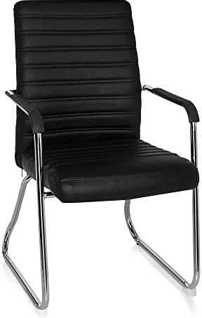 hjh OFFICE 706350 Besucherstuhl Steel V PU Kunstleder Schwarz moderner Konferenzstuhl Stuhl mit Kufengestell, gepolstert