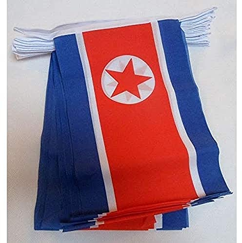 AZ FLAG - Fahnenkette Nordkorea 6 Meter Mit 20 Flaggen - 21x14 cm - Nordkoreanische Girlande Flaggenkette 14 x 21 Cm