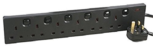 PRO ELEC PELB1726 6 Gang Extension Lead Individually Switched 5m, Black