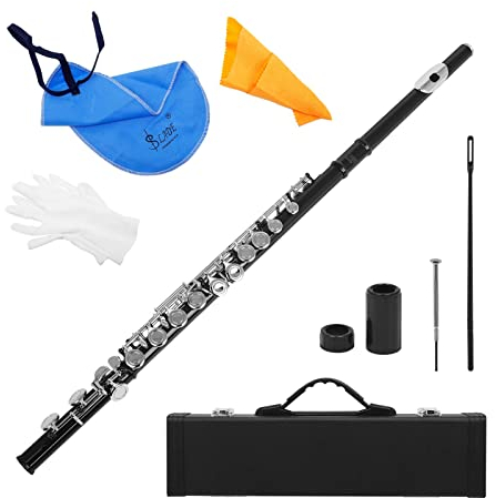 Andoer Western Concert Flûte Argent-Nickel Plaqué 16 Trous C Key Instrument à Vent avec Cork Gants Graisse Chiffon de Nettoyage de Bâton Mini Etui Rembourré Tournevis