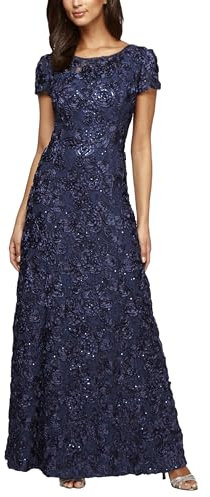 Alex Evenings Damen Langes Rosettenkleid aus Spitze mit Flügelärmeln Kleid für besondere Anlässe, Marineblau, 14