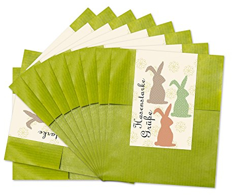 Logbuch-Verlag 25 flache Papiertüten Ostern grün 9,5 x 14,8 cm mit Ostersticker Hasenstarke Grüße Osterhase Verpackung flach